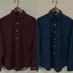 Lot of 2 Murano Slim Fit Performance Shirts Men All Over Print Long Sleeve M